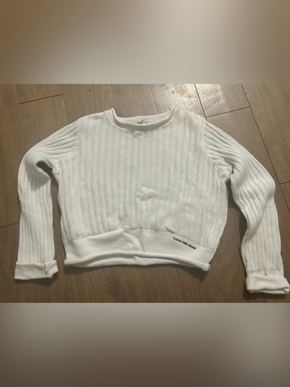 Calvin Klein Women's White Ribbed Knit Cropped Sweater